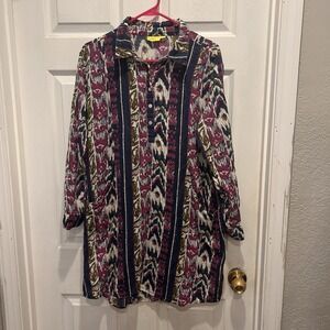 Roberta Roller Rabbit Women's Long Sleeve Tunic Shirt Dress Collared‎ Size Large